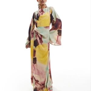 ASOS Multicolor Watercolor Print Long Sleeve Maxi Dress